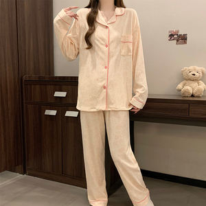 Japon pijama kadın bahar ve sonbahar yeni uzun kollu uzun pantolon tatlı çiçekler moda oturma takım seti - Product Image 3