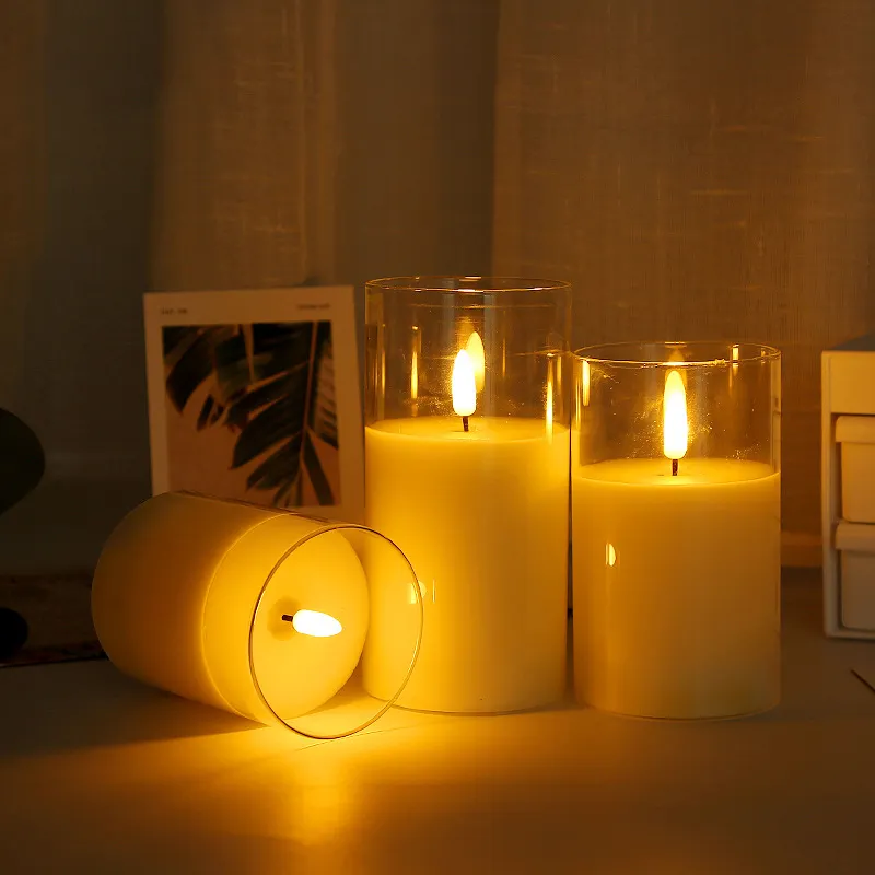 Wholesale ivory pillar real wax battery flameless light new led candle