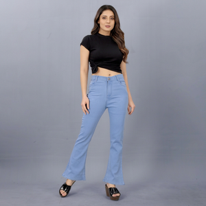 Light Blue Breathable <b>High</b> Waist <b>Boot</b> Cut Jeans Women Denim Pants Office Lady Casual Streetwear OEM Service - Product Image 1