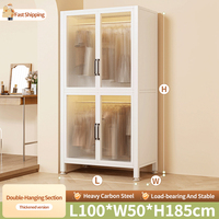 Armoire autoportante en acier pour chambre à coucher, meuble de rangement avec panneau transparent, porte en métal, résistante à l'humidité
