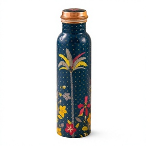 Floral Pattern <b>Metal</b> <b>Water</b> <b>Bottle</b> With Copper Lid Portable Travel Design - Product Image 1