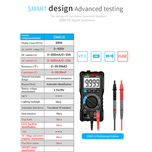 Mestek — multimètre numérique LCD, comptage à 9999 points, testeur de résistance à tension AC ou DC, multimètre de continuité de fréquence - Product Image 5