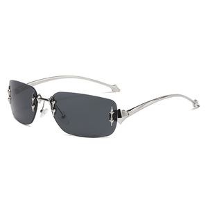 <b>Frameless</b> Chamfered Sunglasses Black PC Lens UV400 Type 3 Sunshades Unisex Y2K Style Star Pattern Small Square <b>Frame</b> - Product Image 5