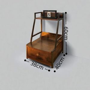 Antique-style ironwood bedside <b>table</b>, luxurious and high-<b>end</b> bedside <b>table</b> with steel and wood drawers, <b>storage</b> cabinet. - Product Image 4