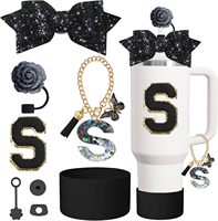 Kit d'accessoires pour gobelet de 40 oz : Ensemble de décoration de tasse, nœud à paillettes, patch lettre initiale, breloque pour tasse, base en silicone, décoration de couvercle (tasse non incluse)