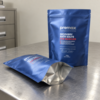 Sachet Doypack Autoportant en Aluminium Mylar Imprimé Personnalisé, Refermable avec Fermeture Éclair, Anti-humidité, pour Sel de Bain Bleu Mat 200g
