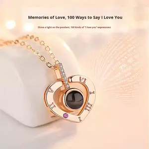 Collier pendentif à projection Dingchao Je t'aime en acier inoxydable, bijoux romantiques, cadeau or argent rose pour femmes - Product Image 2