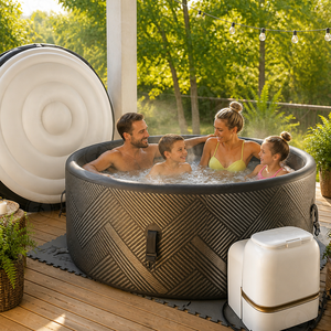 Piscina Hidromasaje Inflable Ovalada para 5-7 Personas, Portátil, con Burbujas de Aire y Luces <span class=keywords><strong>LED</strong></span> para Relajación en el Patio Trasero - Product Image 1