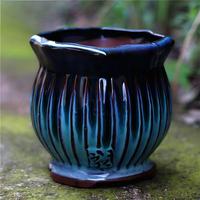 Pot Bunga Keramik Gloss Glaze untuk Sukulen Mini, Pot Bonsai Meja untuk Taman