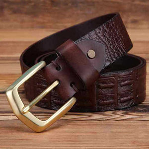 Ceinture en cuir de veau pour homme, style rétro, logo crocodile élégant, réglable, ceinture de luxe pour homme, ceinture de travail pour homme, ceinture de créateur de mode - Product Image 3