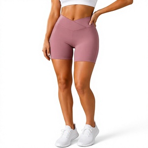 Shorts de sport pour femmes à taille haute, style biker croisé, extensibles, pour yoga, fitness et entraînement - Product Image 1