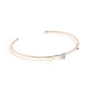 925 Sterling Silver Gold Plated Delicate Three CZ Stone Sapphire CZ Opal Cuff Bangle Bracelet