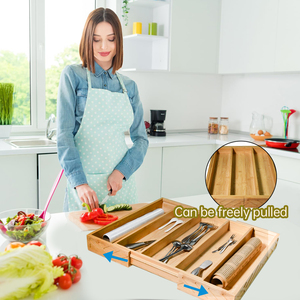 Youlike lớn cao cấp mở rộng đồ dùng ngăn kéo tổ chức có thể điều chỉnh tre dao kéo khay cho nhà bếp <span class=keywords><strong>Flatware</strong></span> và bạc - Product Image 2