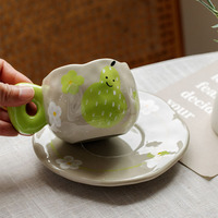 Nouveau Design Irrégulier Céramique Style Japonais Tasse À Café Motif De Fruits Tasse À Thé Au Lait Et Soucoupe Ensemble Usage Domestique