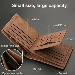 Cartera de Cuero PU Delgada de Gran Capacidad, Estilo Moderno, Billetera Corta para Hombre, con Espacio para Efectivo, Monedas y Tarjetas de Identificación, en Stock - Product Image 2