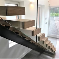 Australischer Standard Villa Innen-Stahltreppe mit Eichenholz Gerader Mittelbalken Doppelträger-Glastreppe Holzstufen-Treppenhaus