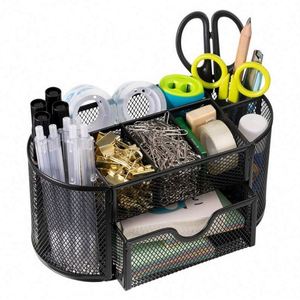 Wholesale Metal Desk Organizers Office Supplies Pencil Holder Sliding <b>Drawer</b> Mesh Desktop Organizer with <b>6</b> Compartments - Product Image 1