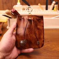 Nouvelle mini-clé universelle vintage en cuir pleine fleur tanné végétal, mini-sac à main unisexe