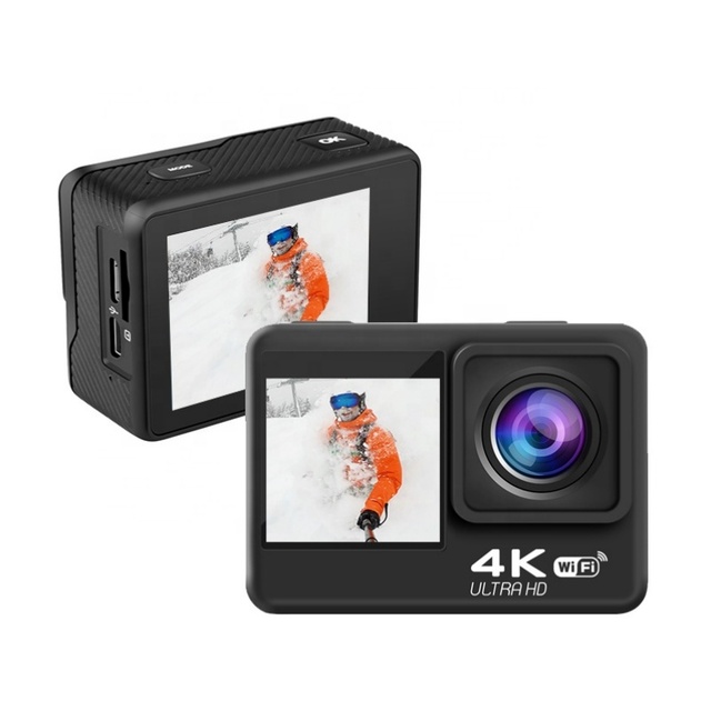 4K High Definition 12MP Dual-Screen Action Camera 60FPS Face Tracking MicroSD 30 Meters Waterproof 170 Wide Angle Hidden WiFi