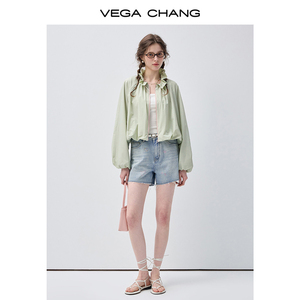 VEGA CHANG <span class=keywords><strong>Short</strong></span> en <span class=keywords><strong>jean</strong></span> décontracté à jambe large, taille haute, coupe droite, bleu clair à effet éclaboussures, avec poches symétriques pratiques - Product Image 3