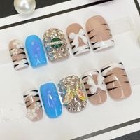 Nouveaux Ongles Press-on Carrés Amande en PMMA Sculptés en Gel 3D avec Motifs Floraux, Faits à la Main, 10 Pièces, Ongles Artificiels de Haute Qualité pour Salon de Manucure