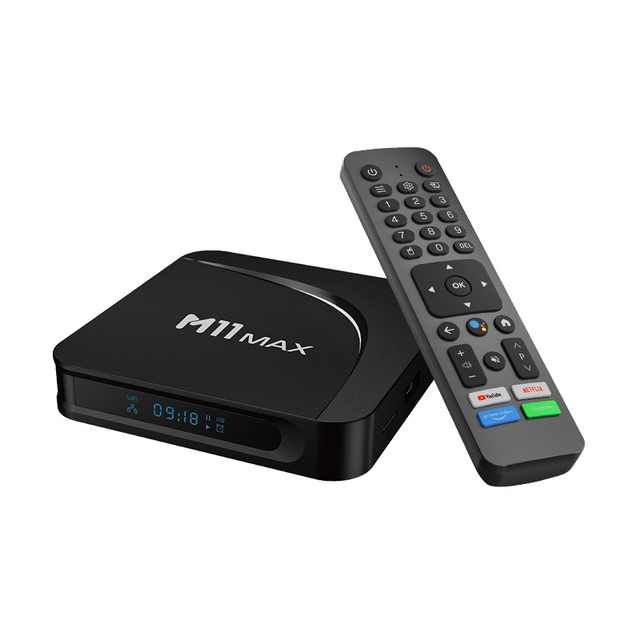Wf Smart Internet Custom New Android Tv Box Can Add Tv Wholesale 4K S905X5M Android 14 M11 Max Voice Remote for Chile