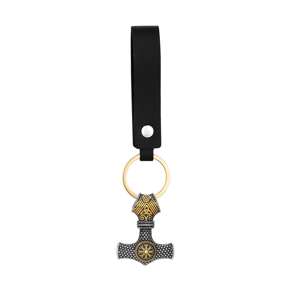 Porte-clés cordon en cuir pendentif bicolore