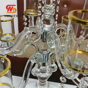 SMOOTH Elegant <b>Gold</b> Rim Wedding Centerpieces Metal Votive Holder Mirror Design 7-arm Candelabra - Product Image 5