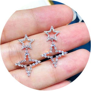 Orecchini di Lusso con Diamanti Bianchi Champagne per Donna, Gioielli da Festa in Oro Bianco con Taglio Brillante Rotondo, Colore D Naturale - Product Image 5