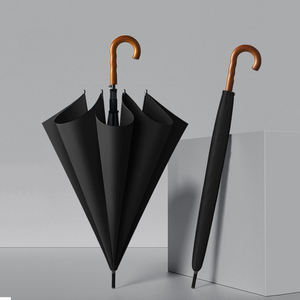 Parapluie de golf droit de luxe de grande <span class=keywords><strong>taille</strong></span> <span class=keywords><strong>27</strong></span> <span class=keywords><strong>pouces</strong></span>, ouverture automatique, logo personnalisé, coupe-vent, manche incurvé en bois - Product Image 3