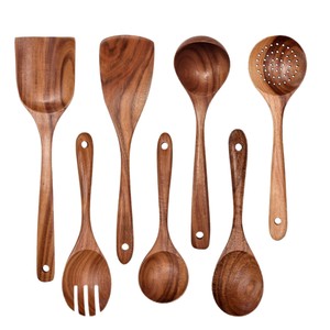Ensemble de spatules en bois d'acacia, 7 pièces, ustensiles de cuisine résistants à la chaleur avec support pour cuisiner, remuer, servir - Product Image 3