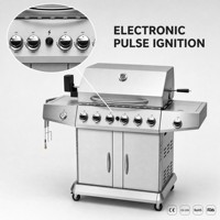 Barbecue à gaz grande capacité en acier inoxydable 6 brûleurs avec armoire de rangement et porte pour cuisson extérieure et fêtes
