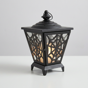Nouvelles décorations d'Halloween 2026 : Lanterne à bougie en métal noir avec motif toile d'araignée découpée pour table et maison - Product Image 2