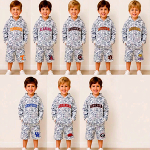 Conjunto de Sudadera con Capucha y Pantalones Cortos para Niños, Personalizado con el Logotipo del Equipo Escolar, Estampado de Camuflaje, 2 Piezas, Ropa Informal para el Día del Partido - Product Image 1