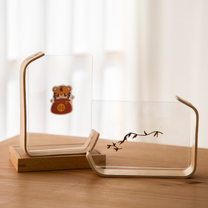 Cornice Galleggiante Decorativa da Tavolo 4x6 Pollici a Doppia Faccia con Fiori Pressati, Cornice Portafoto in Acrilico a L Fatta a Mano, Stile Rustico in <span class=keywords><strong>Legno</strong></span> - Product Image 4