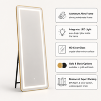 Miroir sur pied LED pleine longueur avec éclairage, cadre doré, pour chambre à coucher, dressing, décoration moderne et luxueuse