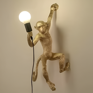 Lampe murale moderne en forme de singe, sculpture artisanale en métal avec ampoule globe, design tendance, éclairage écologique pour salon et chambre à coucher - Product Image 6