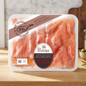 แฮมอิตาเลียนยี่ห้อ Principe แบบไม่มีกระดูก San Daniele DOP Prosciutto สไลซ์ บรรจุภัณฑ์สุญญากาศ ปราศจากกลูเตน ขายส่งออนไลน์ น้ำหนัก 100 กรัม - Product Image 3