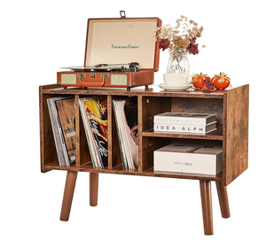 Étagère de rangement <span class=keywords><strong>pour</strong></span> disques vinyles en bois de style moderne, support <span class=keywords><strong>pour</strong></span> CD multimédia, adapté <span class=keywords><strong>pour</strong></span> placer un tourne-disque. - Product Image 1