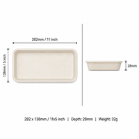 Plateau rectangulaire compostable en bagasse 11x5 pouces, en fibre de canne à sucre, pour sushi, apéritifs, traiteur, buffet, planche à charcuterie