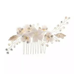 Handmade Ceramic Flower Leaf Flower Rhinestone Bridal Hair Jewelry Headdress Accessories Wedding Hair Combs For Women