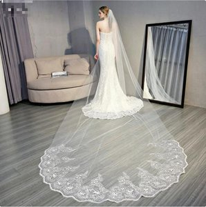 Nouveau <span class=keywords><strong>Voile</strong></span> de Mariée Cathédrale <span class=keywords><strong>Blanc</strong></span> Ivoire de 3/4/5 Mètres avec Bordure en Dentelle Longue et Peigne, Accessoires de Mariage pour la Mariée - Product Image 4