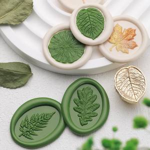 Série Texture Feuille : Tête de tampon à cire à cacheter en cuivre avec motif feuille en relief pour la décoration - Product Image 5