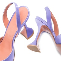 Escarpins tendance pour femme, violet en satin orné de cristaux, grande taille, à bout pointu, slingback, talon verre à vin