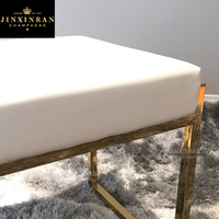 Tabouret haut de gamme en cuir pour salon, classique, moderne, avec contours en acier inoxydable, cadre métallique or, rembourré, blanc