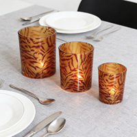 Ensemble de 3 bougeoirs en verre à motif tigre ; Ornements de décoration intérieure de luxe léger ; Coupelles à bougies pour une ambiance romantique ; Transfrontalier