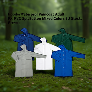 Hooded Waterproof <b>Raincoat</b> Adult PVC Snap Button Mixed Colors EU Stock - Product Image 3
