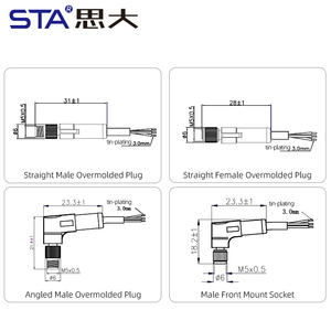 Датчик 4 Pin M5 разъем IP67 прямой и прямой 3 Pin 4pin мужской водонепроницаемый кабельный разъем PVC PUR кабельные провода - Product Image 3