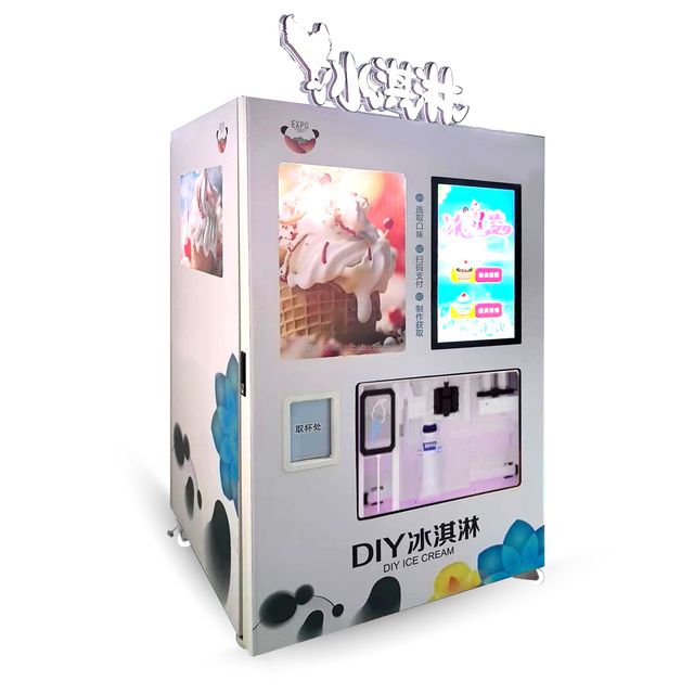 30L Big Ice Cream Self-service Automatic Vending Machine Kiosk Soft Freshly Made Ice Cream in Waffle Cones Free Halal SABER FDA