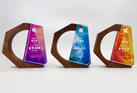 Nuevo Trofeo de Cristal Ecológico Personalizado con Grabado y Acabado Arenado, Cristal de Color con Forma Irregular